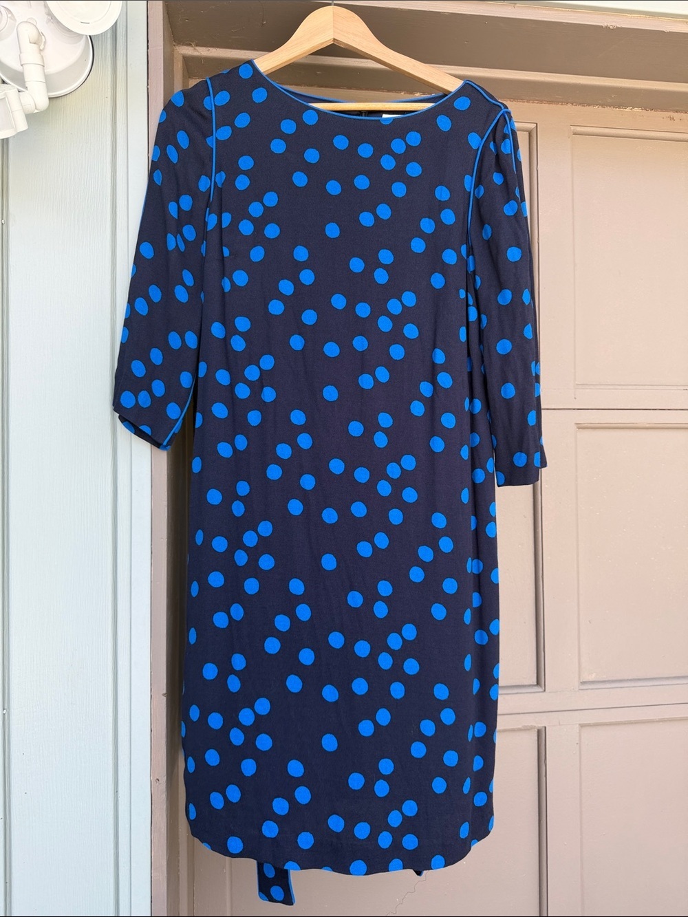 Boden Navy Dress with Bright Blue Polka Dots - Women's Midi